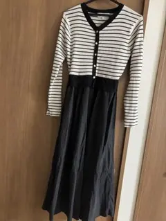 アースミュージックアンドエコロジー　ボーダー リブニット ドッキングワンピース