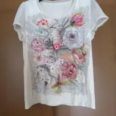 ヒロココシノ　花柄プリント ホワイト Tシャツのサムネイル