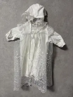 ホワイトレース付きフードドレス　50-60cm 古着