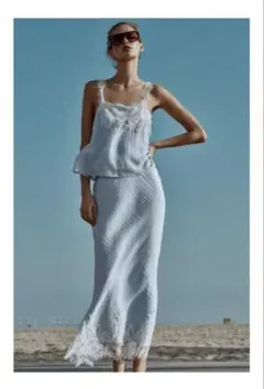 ZARA レーストリム クロッブドトップス レーススカート XS