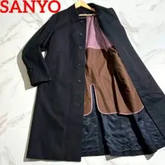 美品 XL●SANYO 100年コート ステンカラーコート 比翼 ライナー付 黒