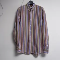 美品 Ralph Lauren 長袖 ボタンダウンシャツ ストライプ 胸刺繍ロゴ