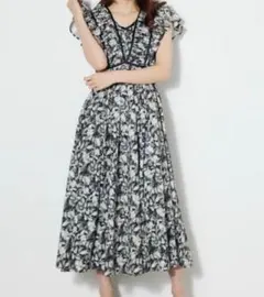 【新品未使用】rienda 花柄フリル袖マキシドレス Sサイズ