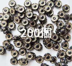 ブラック×ゴールド アクリルビーズ 200個 ハンドメイド素材 チェコビーズ風