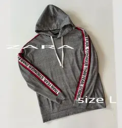 ZARA チェック柄 フード付きパーカー L
