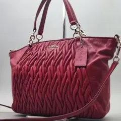 COACH ショルダーバッグ 2way キルティング トートバッグ レザー 赤
