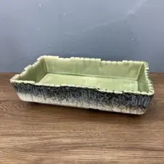 C-壁 昭和レトロ 和モダン 削ぎ角鉢 長角皿 グリーン グラデーション