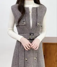 ABITOKYO ウエストマークケープデザインキーネックジャンパースカート
