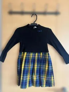 ファミリア110cm. 黒トップ チェック柄ワンピース 長袖
