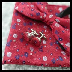 蝶ネクタイ セット カフス チーフ イベント パーティー 結婚式 赤 1ce