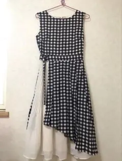 MERCURYDUO 異素材プリーツ切替ワンピース ギンガムチェック