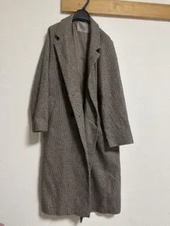 チェック柄ブラウンロングコート