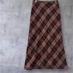 【TWO:C】ロングスカート　ウール　チェック柄　ワインレッド　秋冬　2号