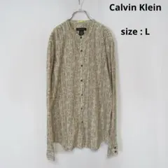 【値下げ◎】 Calvin Klein / 90s 総柄 ノーカラー シャツ L