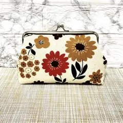 がま口財布　がま口ポーチ　花柄①  通帳ケース　ハンドメイド