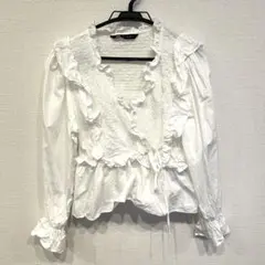 ZARA ホワイト フリルシャーリングシャツ M