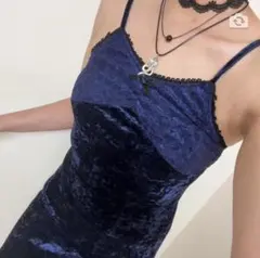70s ヴィンテージ Vintage ベロア レーストリム　キャミワンピースのサムネイル