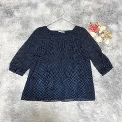 ナチュラルビューティーベーシック（L）長袖 ブラウス ドット柄 スクエアネック