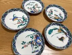 鳥と花の絵柄 陶器皿 中皿5枚セット