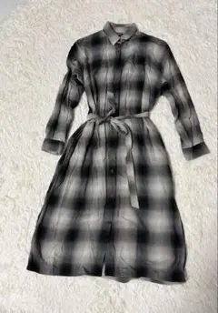 UNIQLO ユニクロ　チェック柄シャツワンピース（長袖）　リボン付き