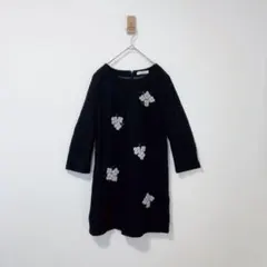 ギャラリービスコンティ　ワンピース　花柄　刺繍　ウール　黒