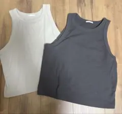 GU リブタンクトップ L 2枚セット ダークグレー ベージュ