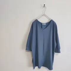 【グラシア】 Vネック チュニック シンプル ブルー sizeL