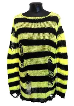 黄色 黒 ボーダーニット ダメージ クラッシュゴシック パンク ロック 地雷系