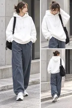 ジーユー コーデュロイ イージーシェフパンツ くすみブルー M ゆったり古着