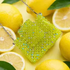 ハンドメイドビーズバッグ ショルダーバッグ レモンイエロー 黄色