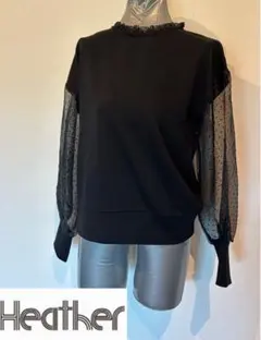 Heather ドット柄シースルー袖トレーナー Fサイズ 黒