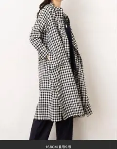 チェック柄　リネン　麻　ロングシャツワンピース　ギンガムチェック　白黒　ブラック