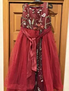 キッズ ドレス ボルドー 花柄刺繍 発表会 結婚式のサムネイル