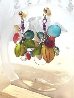 ディップアートピアスてんとう虫とレモンみたいな果物まるまるカラフルで個性的に♡