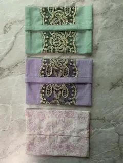 ハンドメイドメイド　レース付きティッシュケース3点