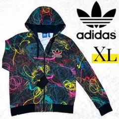 adidasオリジナルス ネオンカラー カラフル抽象模様 フードパーカー XL