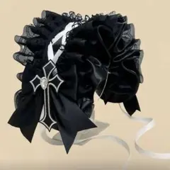 【新品】ヘッドドレス ゴスロリ・ロリータ ブラック 十字架 カチューシャ クロス