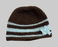 茶色と水色のストライプ帽子