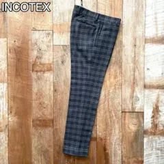 【美品】INCOTEX チェック柄 テーパード ウール スラックス パンツ 44