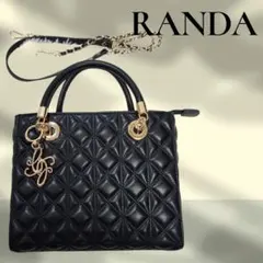【極美品】RANDA キルティング 2way スクエアバッグ チャーム付 黒