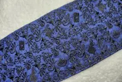 アリスリボン　刺繍リボン生地　10cm幅1m　ロイヤルブルー×黒
