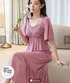 tu-hacci 新品 ナイトブラワンピース 半袖ロング丈65L Plum