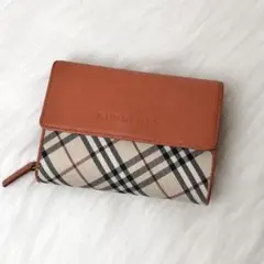 【美品】BURBERRY 三つ折り財布 折り財布 ノバチェック オレンジ