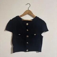 SHEIN 半袖ニット ブラック Mホビ　ワンホン