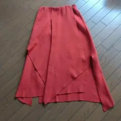 オレンジ フレアロングスカート アシンメトリー
