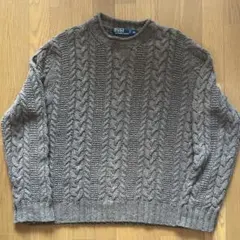 ラルフローレン　ロールネックケーブルニット　ネップ混　オリーブ　サイズXL