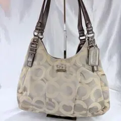 COACH 17689 シグネチャー トートバッグ ベージュ シルバー