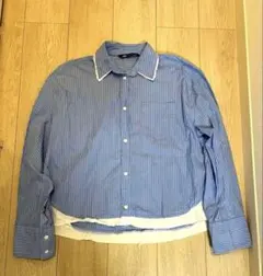ZARA 青と白のストライプ 長袖シャツ