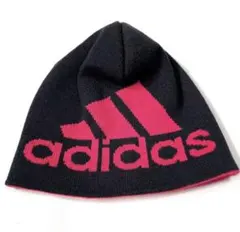 adidas リバーシブル ニット帽 黒 ピンク