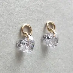 14kgf ハート　ジルコニア　ダイヤ　フープイヤリングチャーム